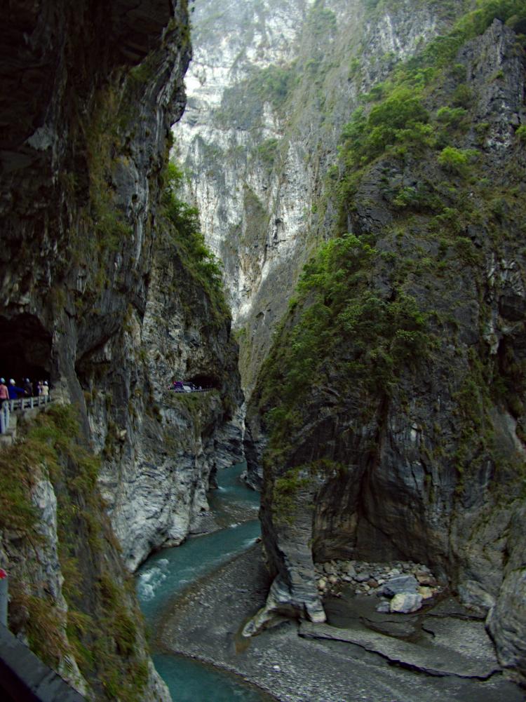 Landscape view of a river winding through a deep, narrow gorge