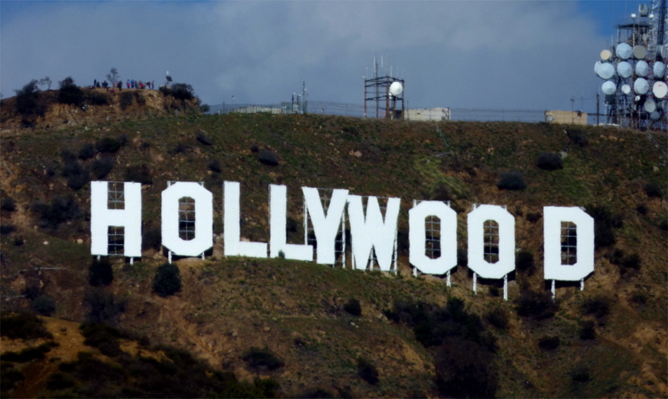 The famous white letters spelling 'Hollywood' on a hillside